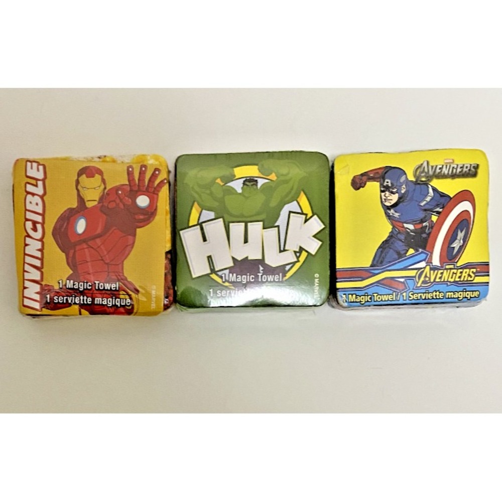 IRON MAN HULK CAPTAIN AMERICA Lot of‎ 3 Magic Towels 100% Cotton 11.75" X 11.75"